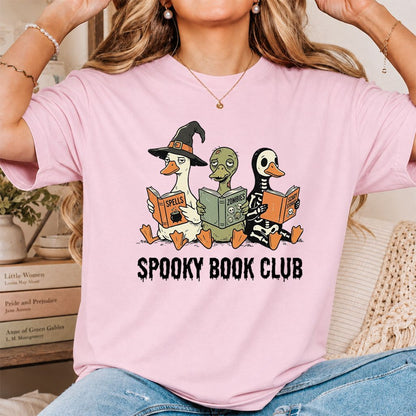 Spooky Book Club Printed T-Shirt | Halloween Book Lover Gift Light Pink