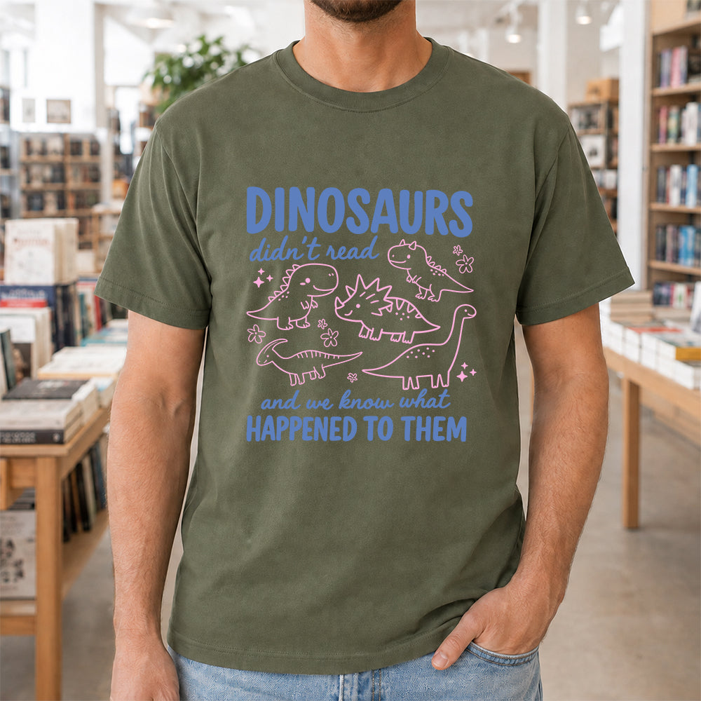 Dinosaurs Didn't Read Softstyle T-Shirt | Book Lover Gift Military Green