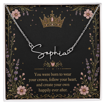 You Were Born To Wear Your Crown Decorative Card And Custom Name Polished Stainless Steel Necklace With Box Book Lover Gift Font 2