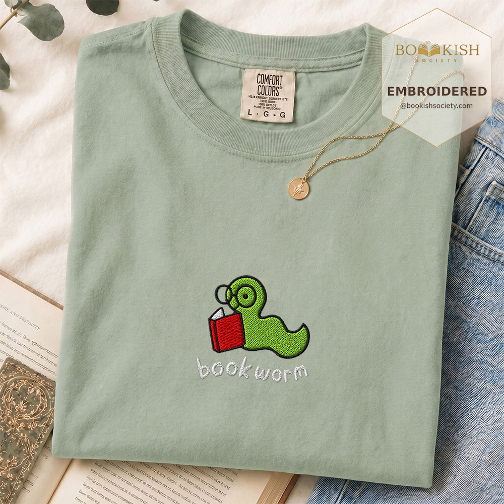 Embroidered Bookworm Comfort Color® T-shirt Book Lover Gift Bay