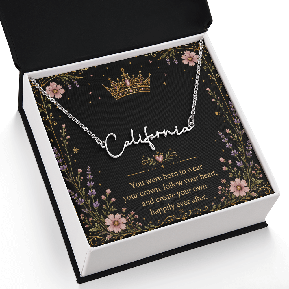 You Were Born To Wear Your Crown Decorative Card And Custom Name Polished Stainless Steel Necklace With Box Book Lover Gift Font 2