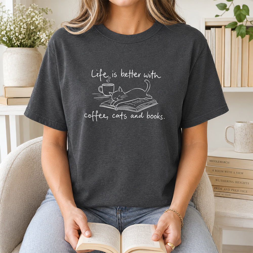 Funny Cats and Books Design Softstyle T-Shirt | Book Lover Gift Dark Heather
