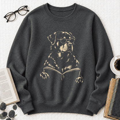 Rottweiler Reading Book Crewneck Sweatshirt | Reader Gift Dark Heather