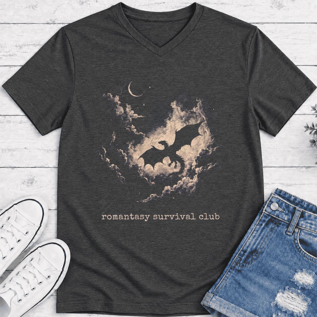 Romantasy Survival Club Ultra-Soft V-Neck | Fantasy Book Lover Gift Dark Grey Heather