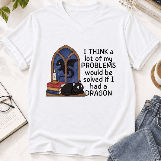 If I Could Have A Dragon Ultra-Soft V-Neck | Fantasy Reader Gift White