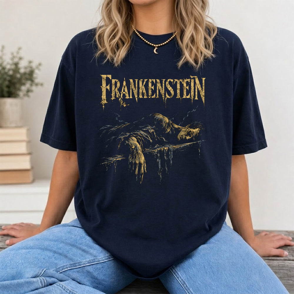 Frankenstein Printed T-Shirt | Halloween Book Lover Gift Navy