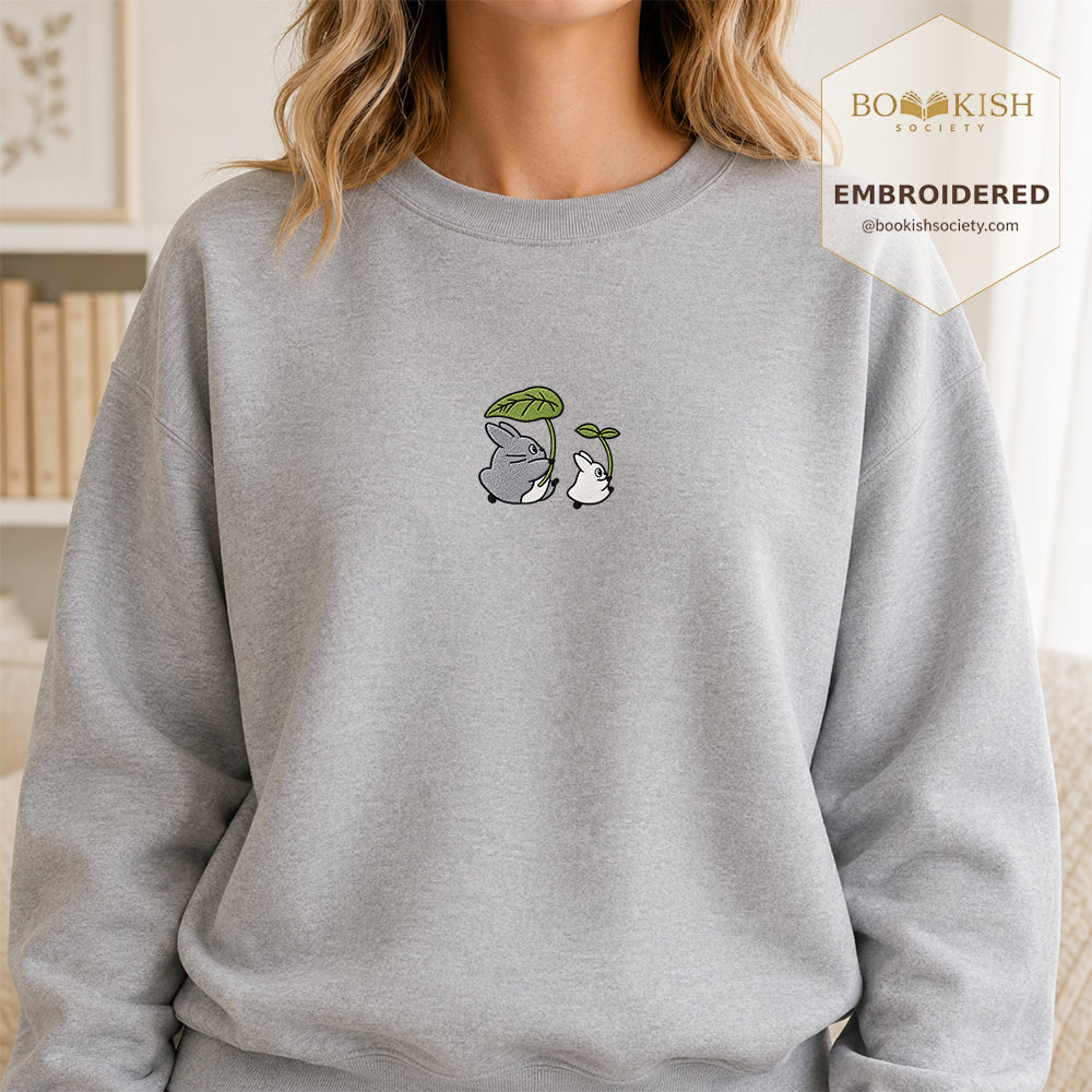 Forest Spirits and Flowers Embroidered Sweatshirt | Reader Gift Sport Grey