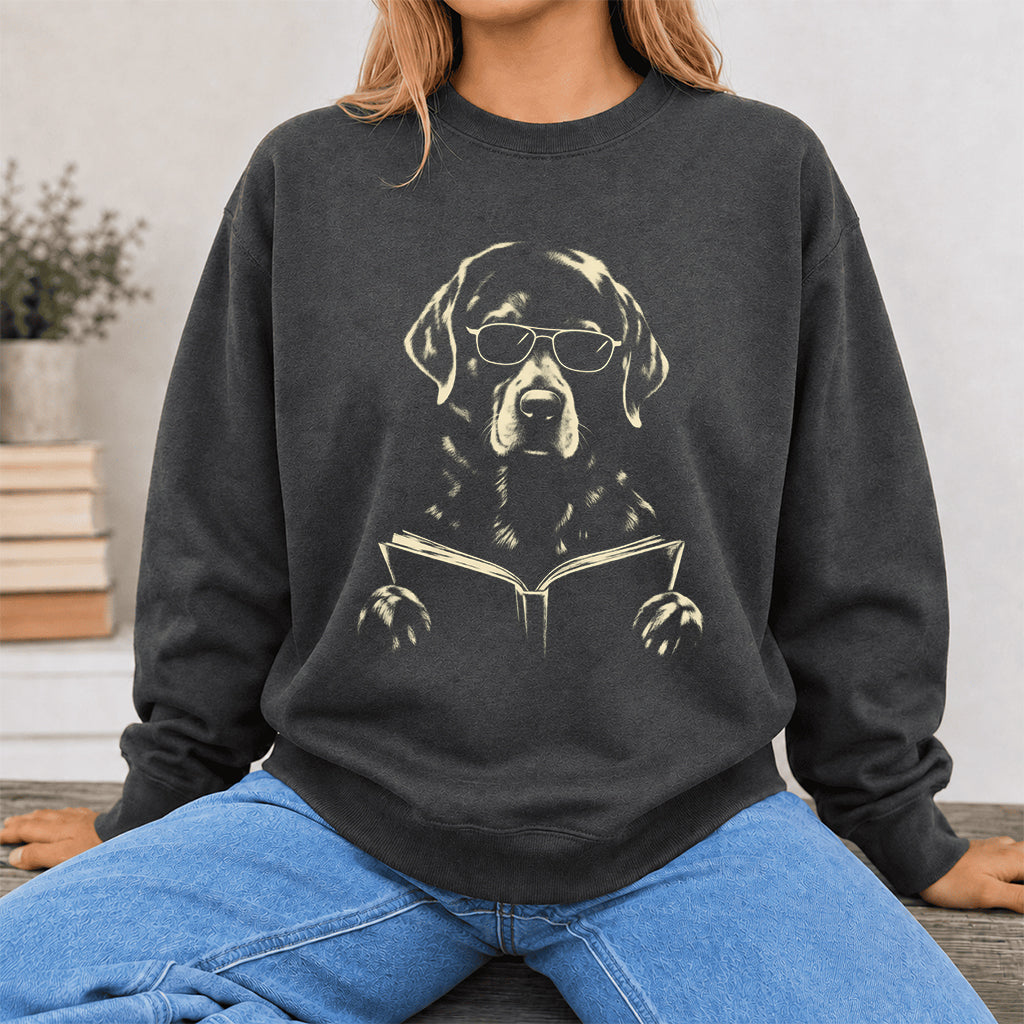 Labrador Retriever Reading Book Crewneck Sweatshirt | Reader Gift Dark Heather