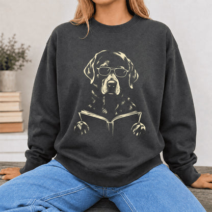 Labrador Retriever Reading Book Crewneck Sweatshirt | Reader Gift Dark Heather