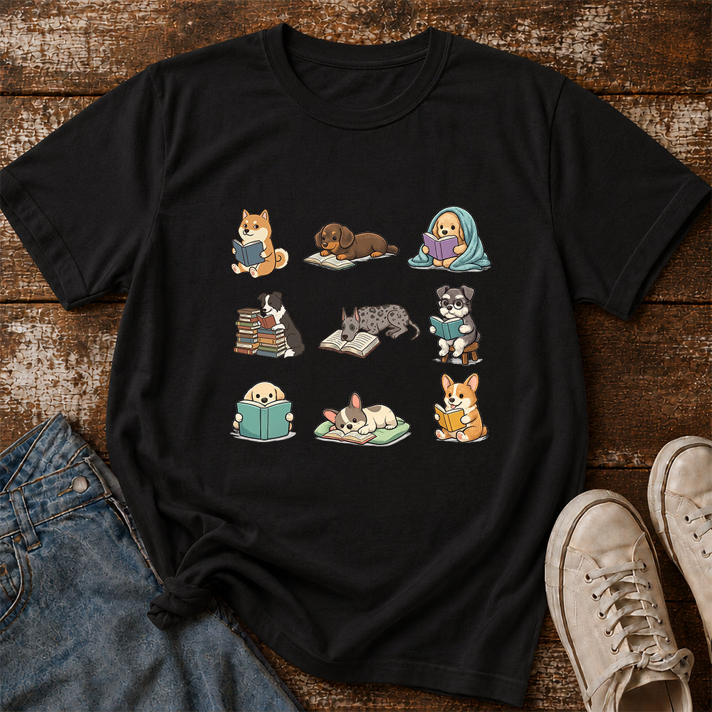 Funny Dogs Reading Softstyle T-Shirt | Book Lover Gift Black