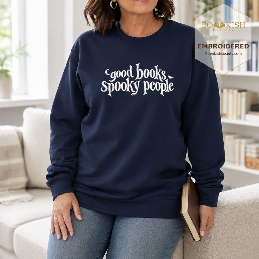 Good Books Spooky People Embroidered Sweatshirt | Halloween Book Lover Gift Navy