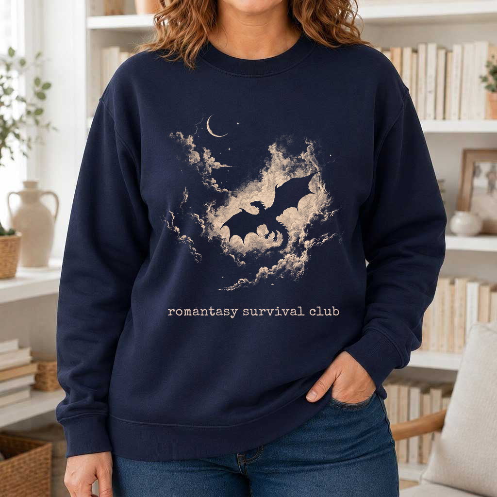 Dark Fantasy Dragon Clouds Crewneck Sweatshirt | Reader Gift Navy