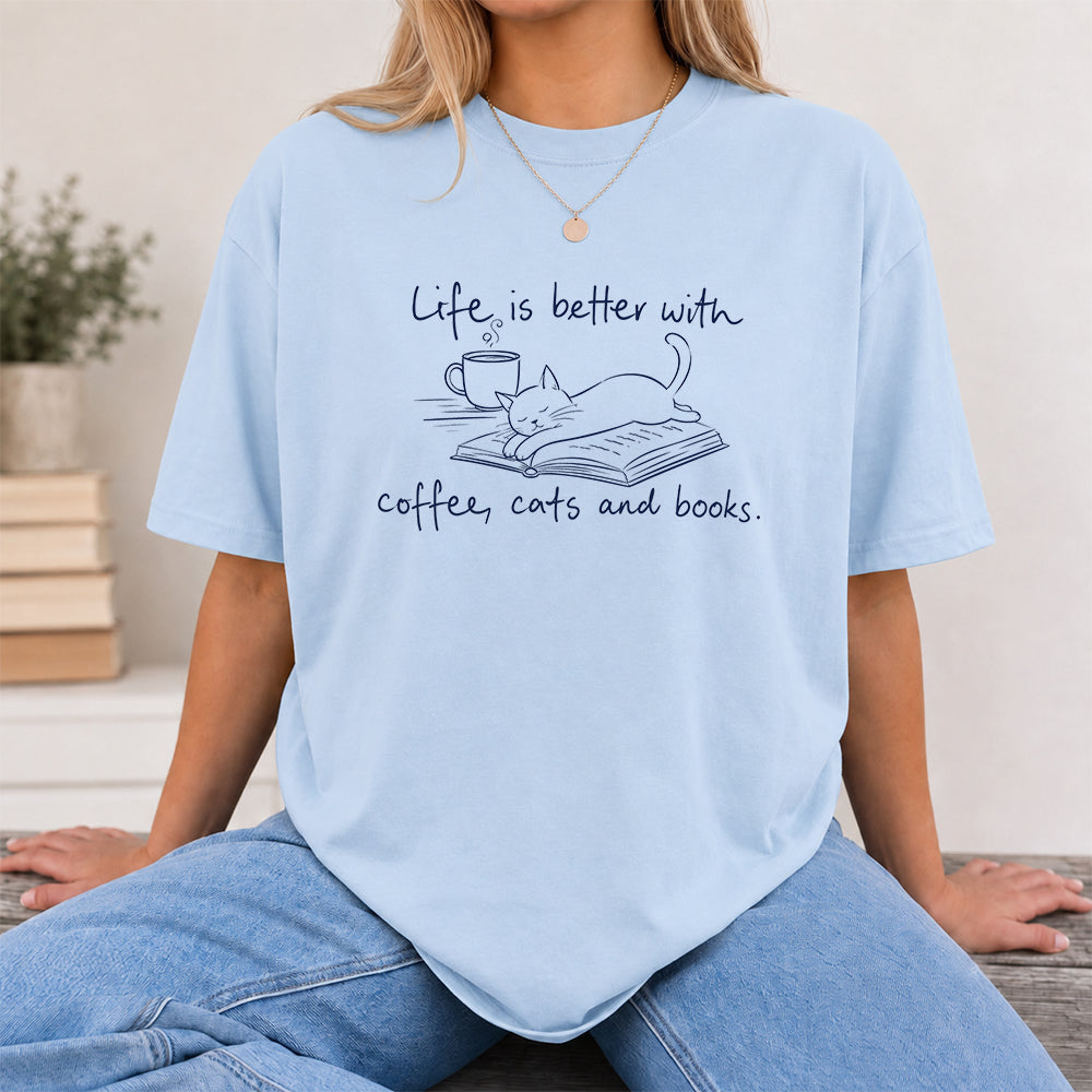 Funny Cats and Books Design Softstyle T-Shirt | Book Lover Gift Light Blue