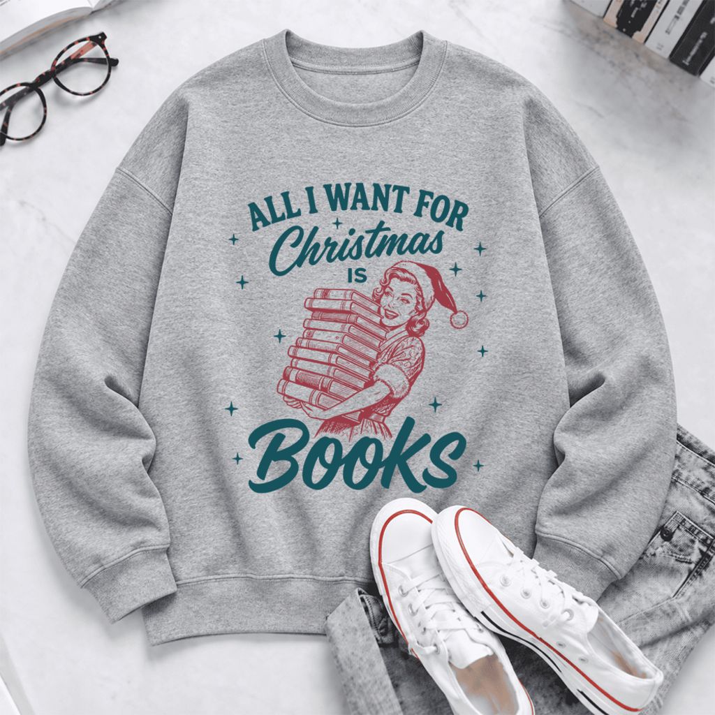 All I Want For Christmas Is Books Softstyle Sweatshirt | Christmas Reader Gift Sport Grey