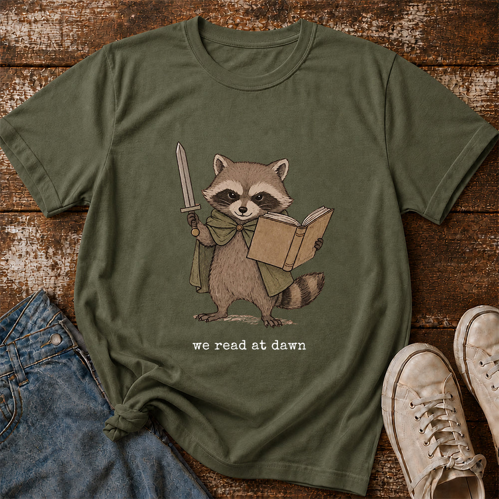 Funny Raccoon Reading Softstyle T-Shirt | Book Lover Gift Military Green