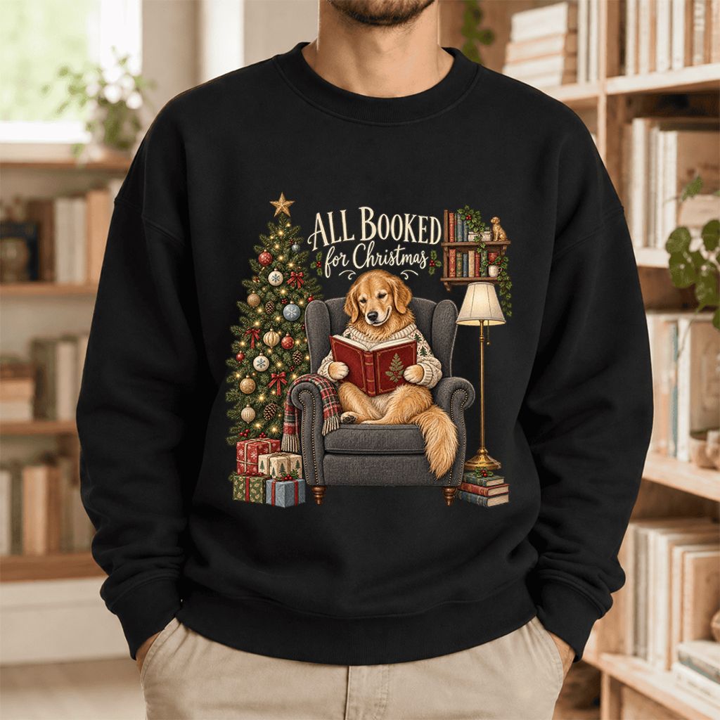 All Booked For Christmas Sweatshirt | Christmas Reader Gift Black