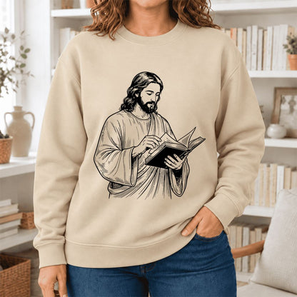 Reading Jesus Softstyle Sweatshirt | Inspiring Reader Gift Sand