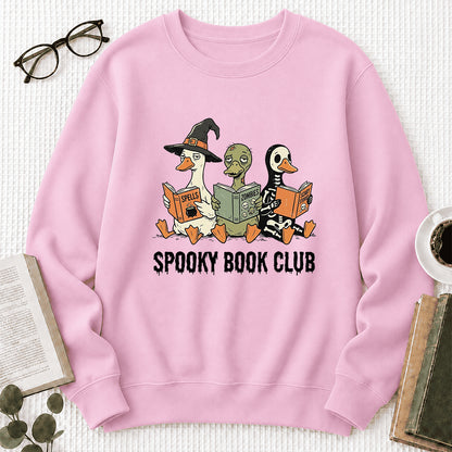 Spooky Book Club Printed Sweatshirt | Halloween Book Lover Gift Light Pink