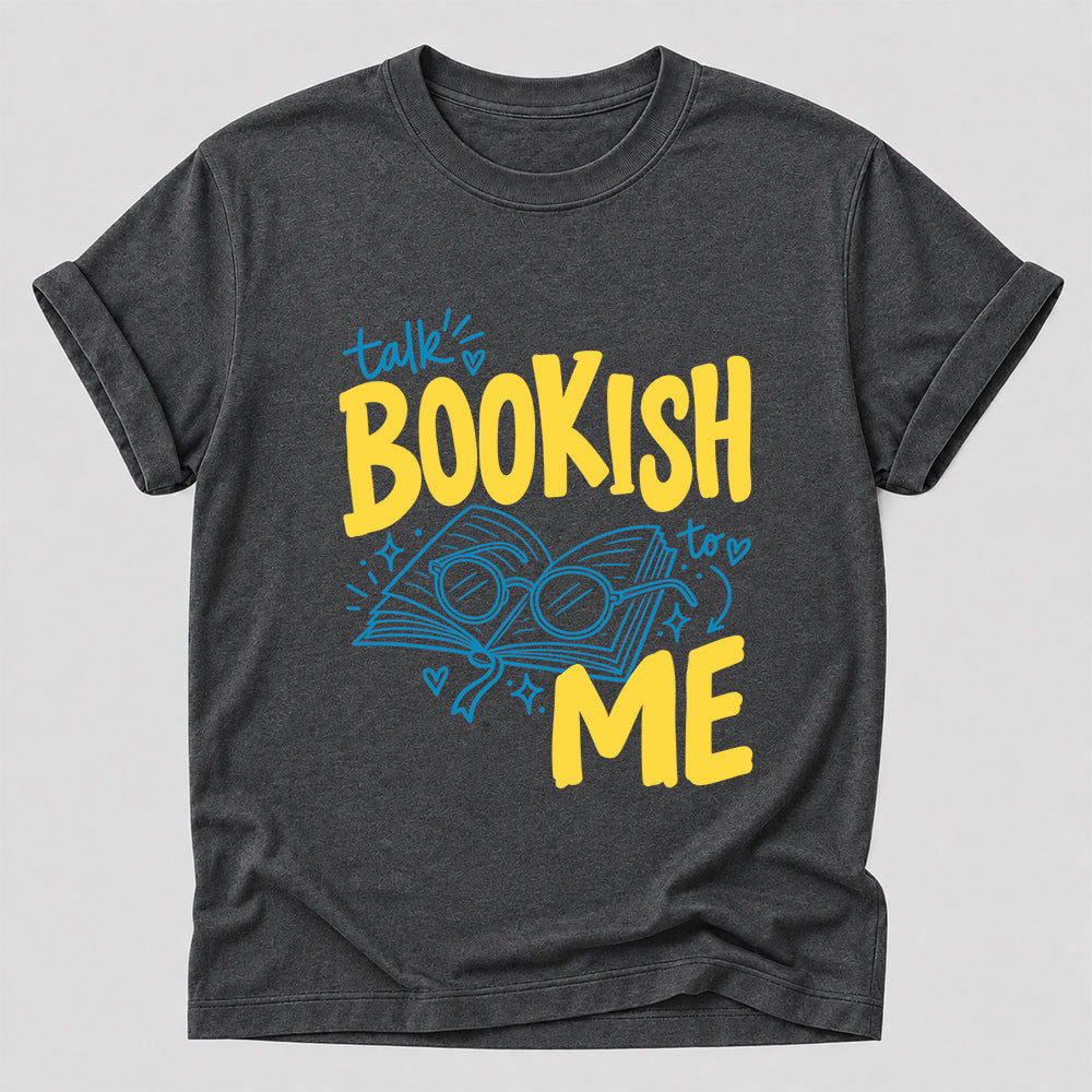Talk Bookish To Me Cotton T-Shirt | Book Lover Gift Dark Heather
