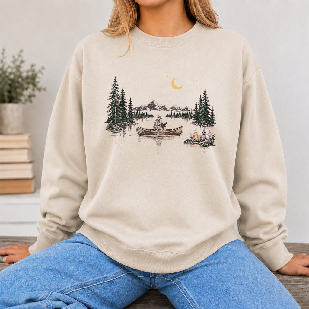 Reading Ghost On The Boat Printed Sweatshirt | Halloween Reader Gift Sand