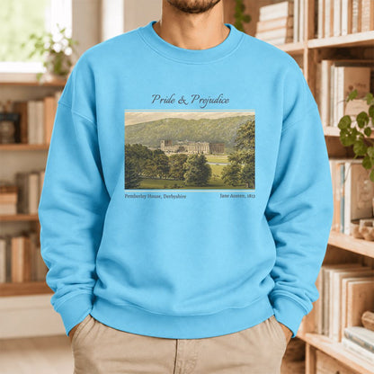 Pemberley House Pride And Prejudice Softstyle Sweatshirt | Classics Book Lover Gift Sky