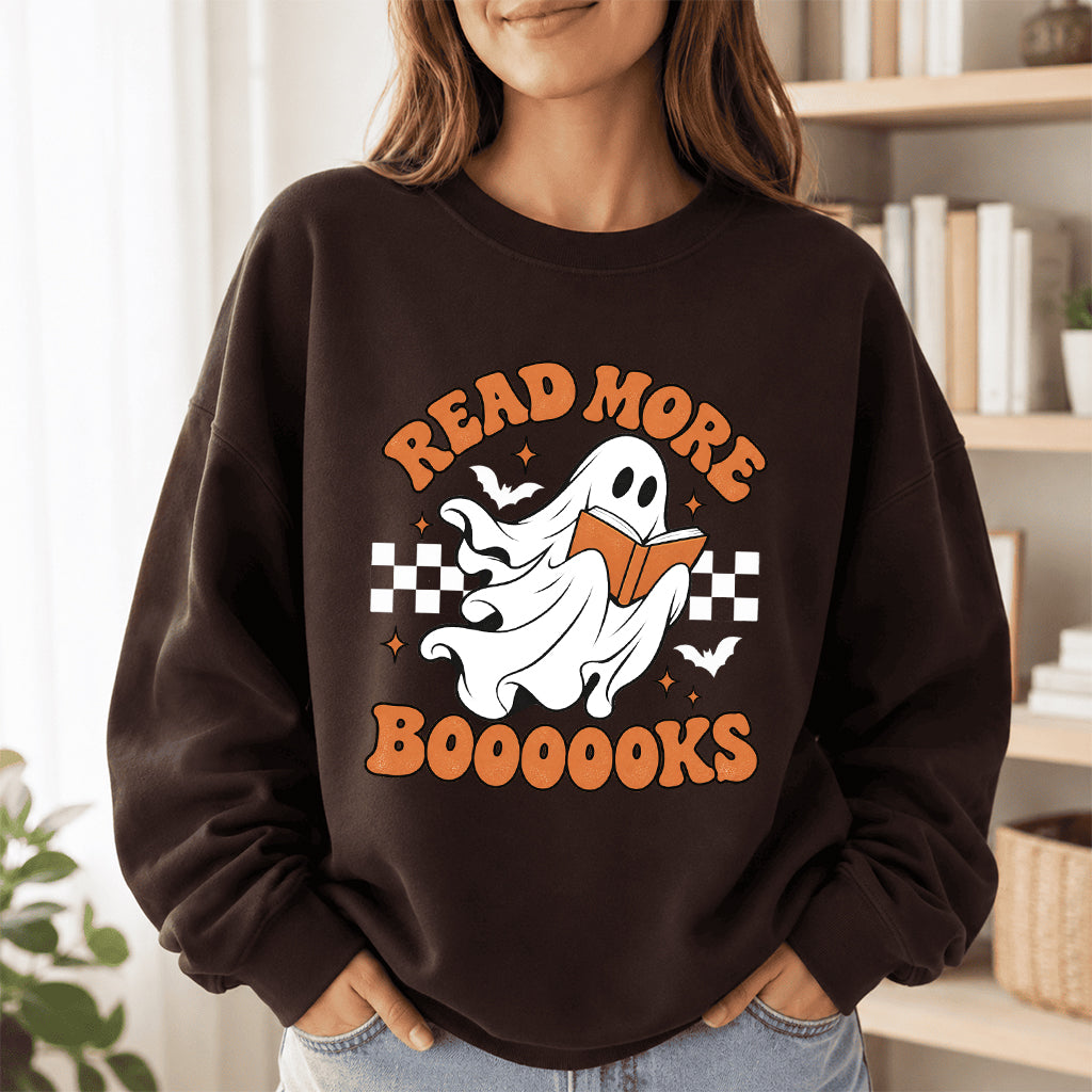 Read More Books Ghost Printed Sweatshirt | Halloween Book Lover Gift Dark Chocolate