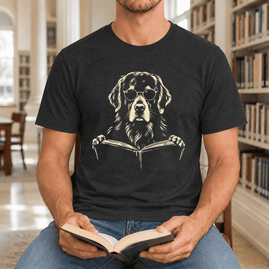 Golden Retriever Reading Book Ultra-Soft Cotton T-Shirt | Dog Mom Reader Gift Black Heather