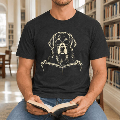 Golden Retriever Reading Book Ultra-Soft Cotton T-Shirt | Dog Mom Reader Gift Black Heather