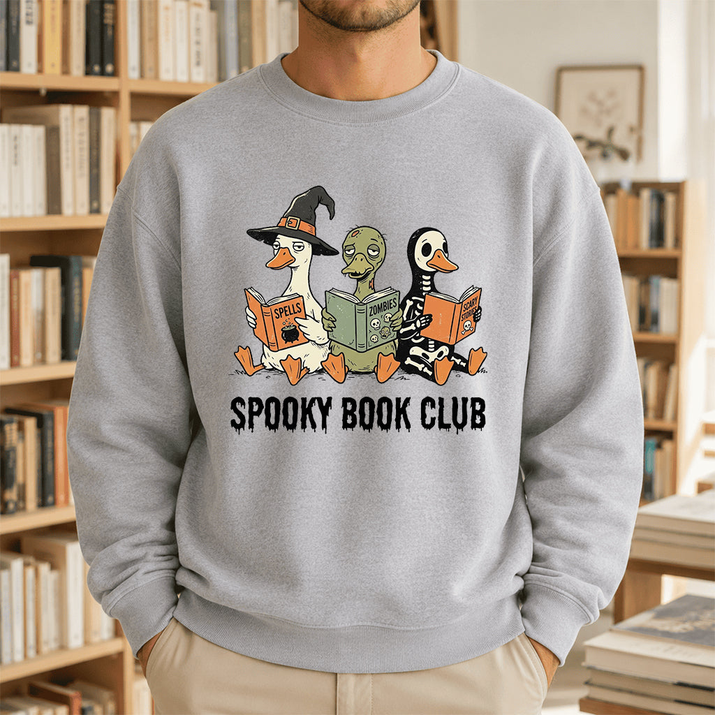 Spooky Book Club Printed Sweatshirt | Halloween Book Lover Gift Sport Grey