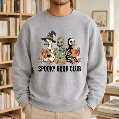 Spooky Book Club Printed Sweatshirt | Halloween Book Lover Gift Sport Grey