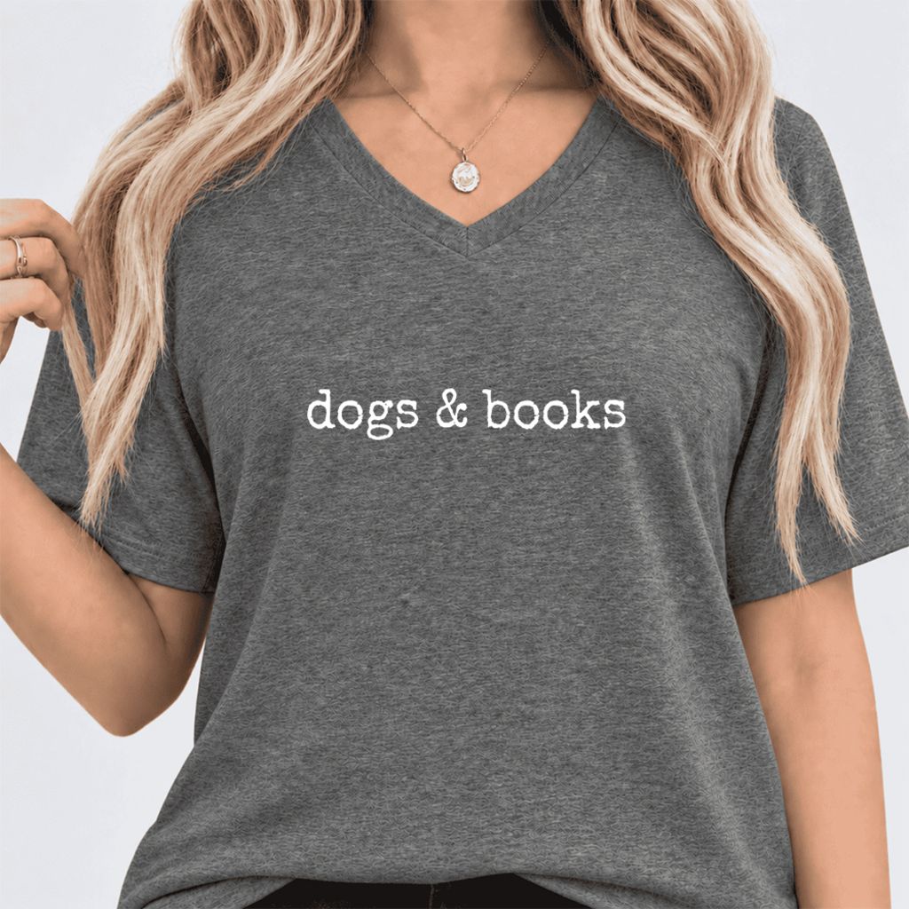 Dogs & Books Ultra-Soft V-Neck | Dog Lover & Reader Gift Deep Heather
