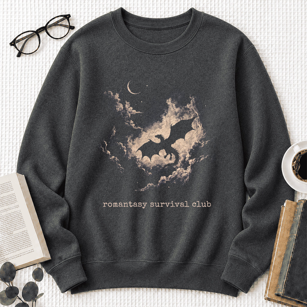 Dark Fantasy Dragon Clouds Crewneck Sweatshirt | Reader Gift Dark Heather