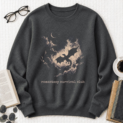 Dark Fantasy Dragon Clouds Crewneck Sweatshirt | Reader Gift Dark Heather