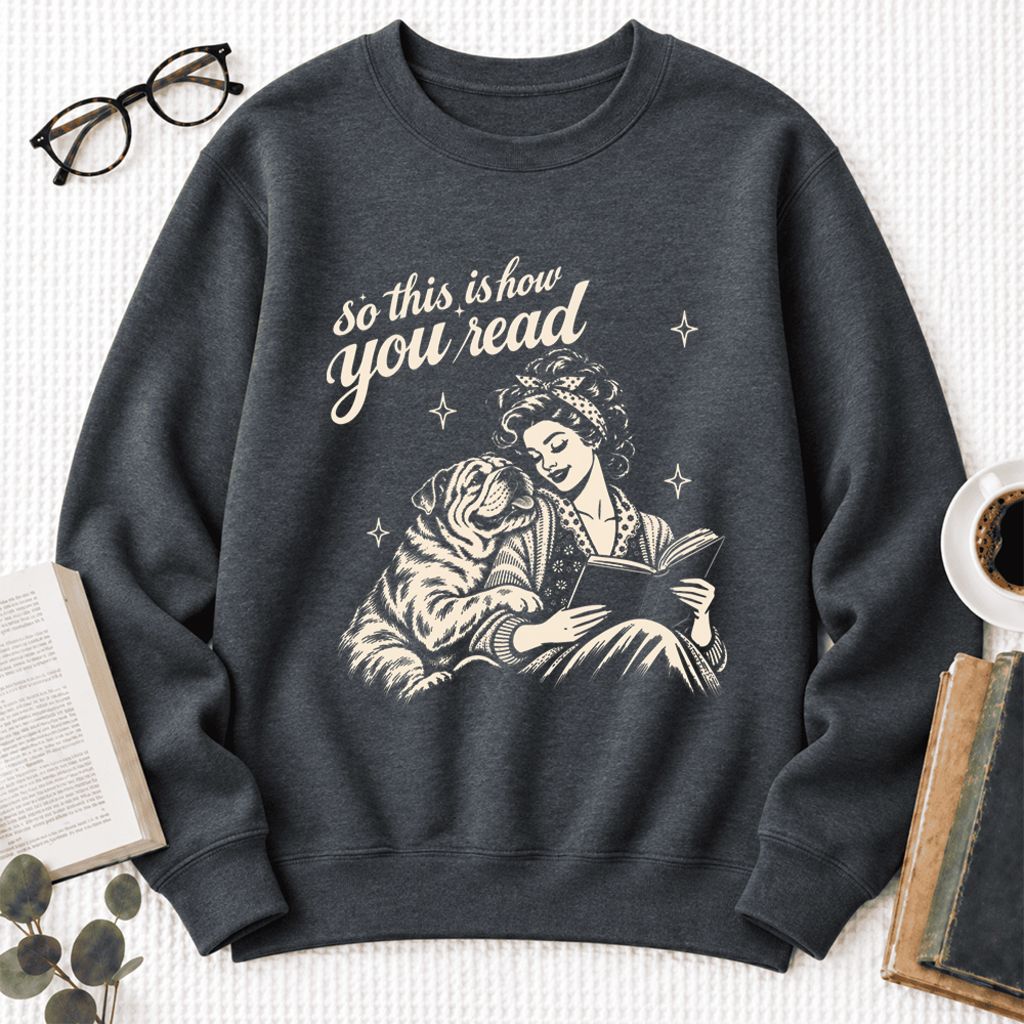 How You Read English Bulldog Softstyle Sweatshirt | Cozy Dog Mom Reader Gift Dark Heather