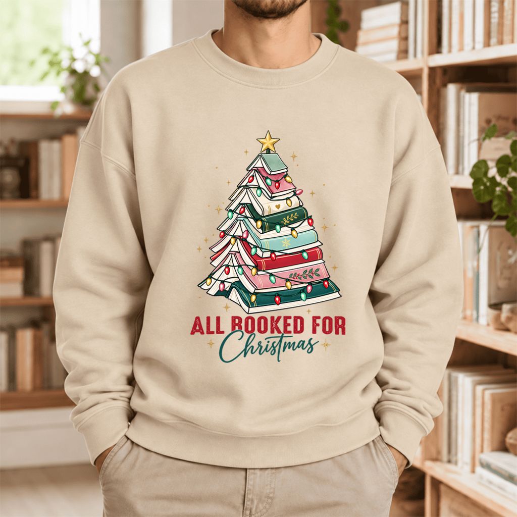 All Booked For Christmas Softstyle Sweatshirt | Christmas Book Lover Gift Sand