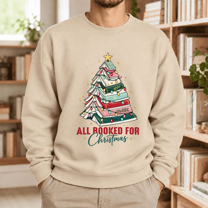 All Booked For Christmas Softstyle Sweatshirt | Christmas Book Lover Gift Sand