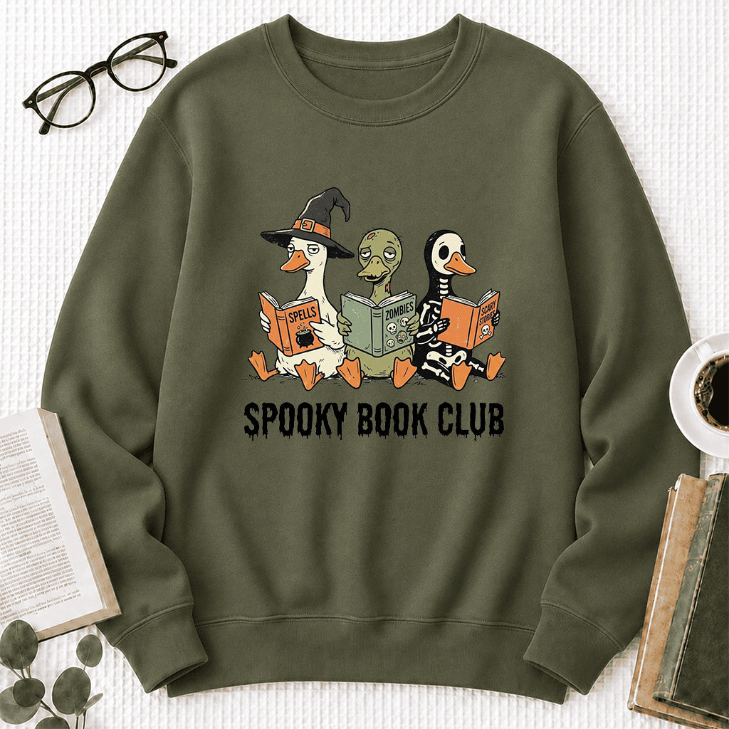 Spooky Book Club Printed Sweatshirt | Halloween Book Lover Gift Military Green