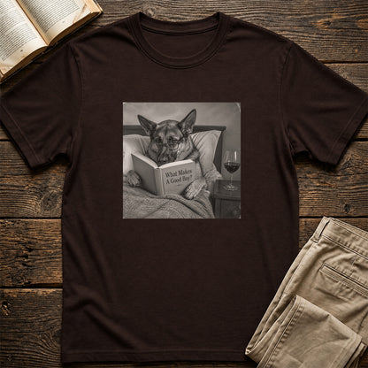 What Makes A Good Boy Printed T-Shirt | Cozy German Shepherd Mom Reader Gift Dark Chocolate