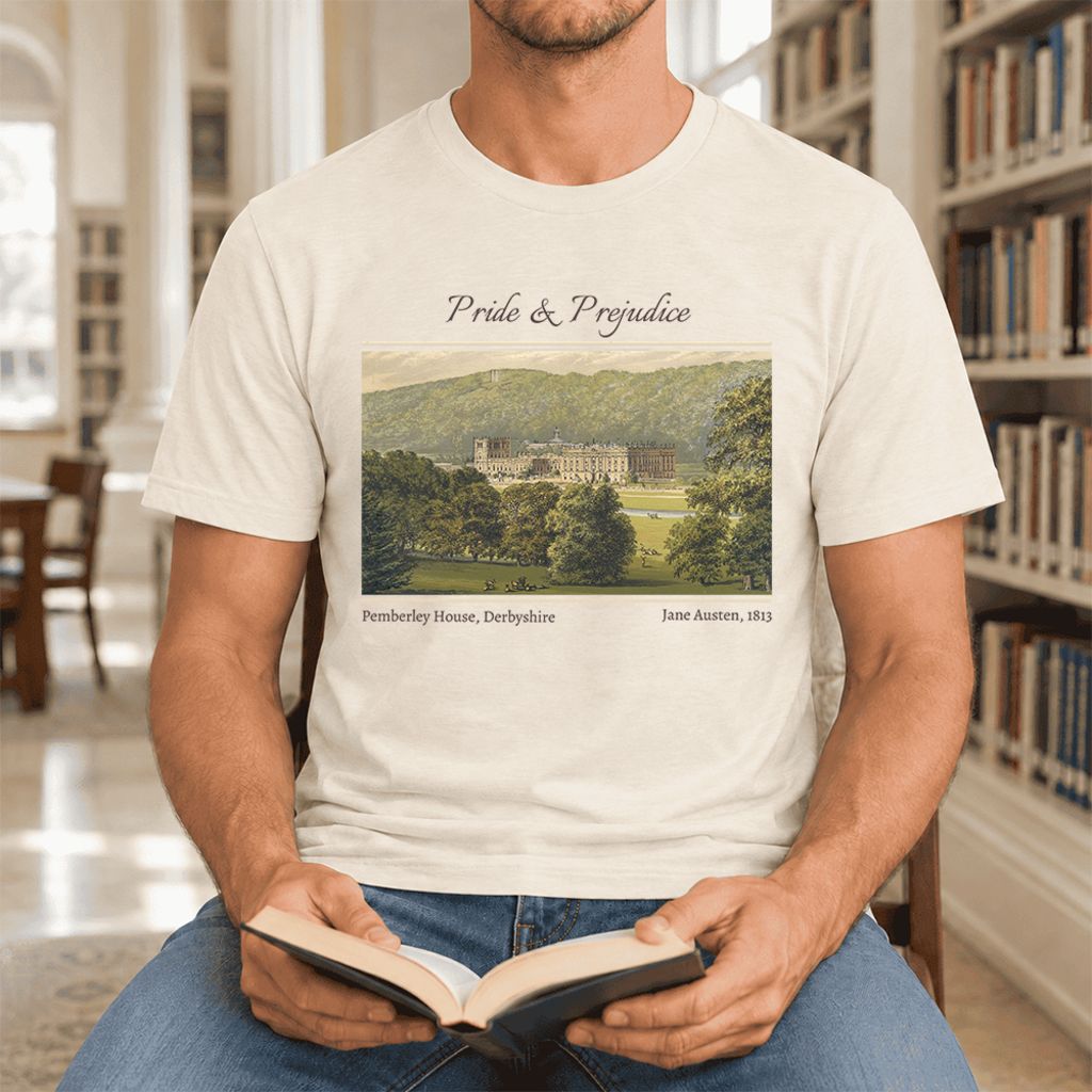 Pemberley House Pride And Prejudice Ultra-Soft Cotton T-Shirt | Gift Natural
