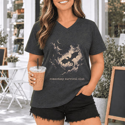 Romantasy Survival Club Ultra-Soft V-Neck | Fantasy Book Lover Gift Dark Grey Heather