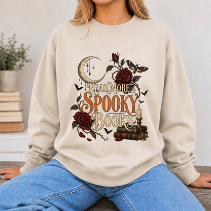 Read More Spooky Books Printed Sweatshirt | Halloween Book Lover Gift Sand