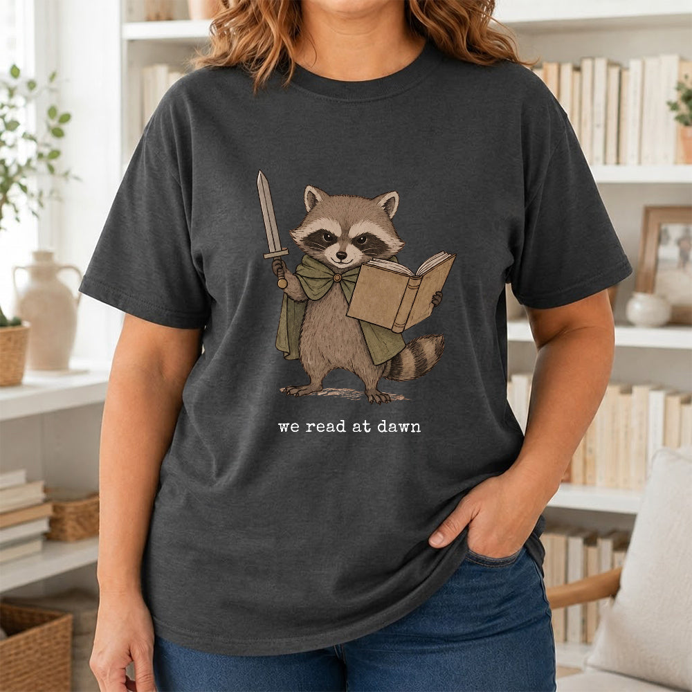 Funny Raccoon Reading Softstyle T-Shirt | Book Lover Gift Dark Heather