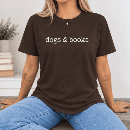 Dogs & Books Ultra-Soft Cotton T-Shirt | Dog Lover & Reader Gift Brown