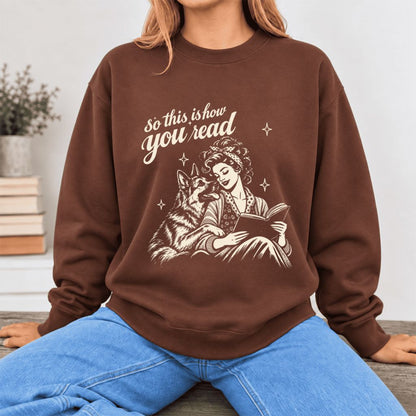 How You Read German Shepherd Softstyle Sweatshirt | Cozy Dog Mom Reader Gift Cocoa