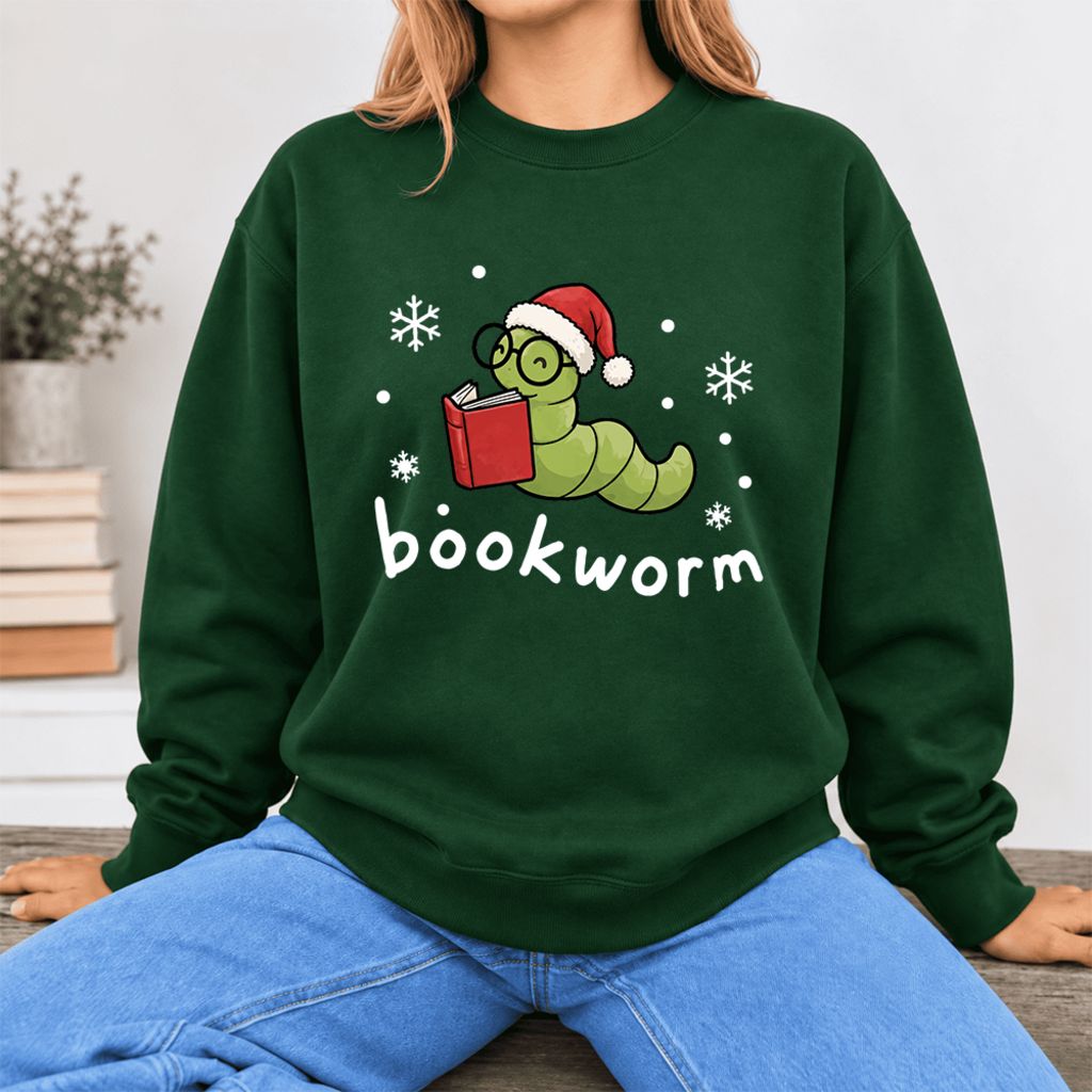 Christmas Bookworm Softstyle Sweatshirt | Christmas Book Lover Gift Forest Green