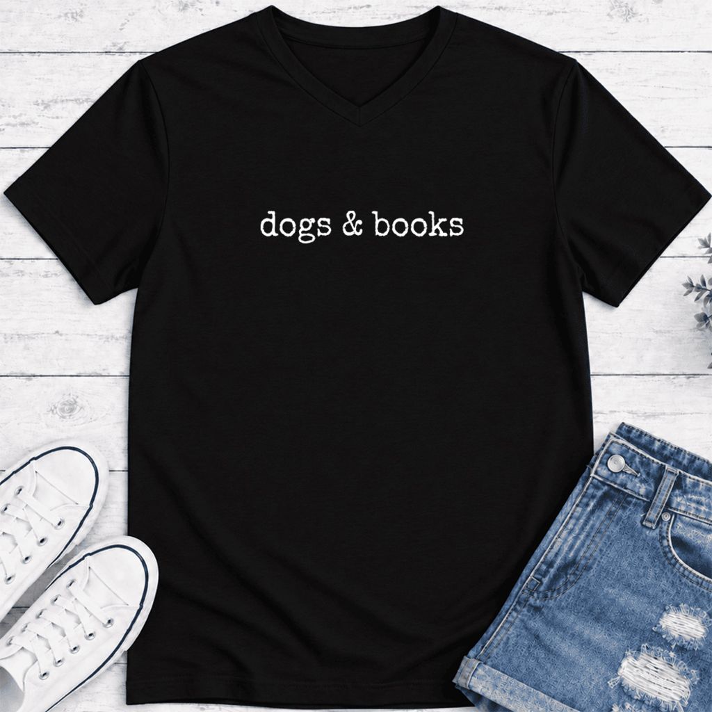 Dogs & Books Ultra-Soft V-Neck | Dog Lover & Reader Gift Black