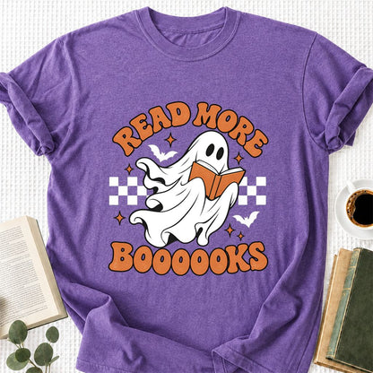Read More Books Flying Ghost Printed T-Shirt | Halloween Book Lover Gift Heather Purple