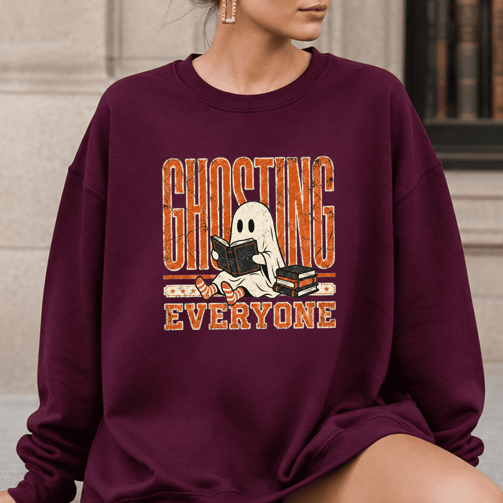 Ghosting Everyone Printed Sweatshirt | Halloween Book Lover Gift Maroon