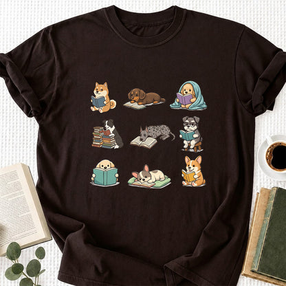 Funny Dogs Reading Softstyle T-Shirt | Book Lover Gift Dark Chocolate