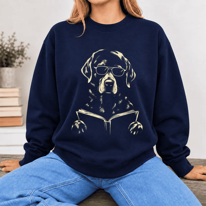 Labrador Retriever Reading Book Softstyle Sweatshirt | Dog Mom Reader Gift Navy